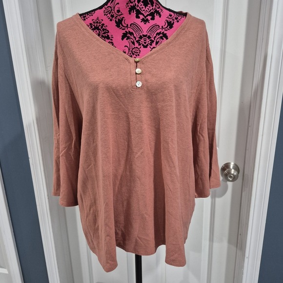 J. Jill Tops - J. Jill Pure Jill Top Womens 2X Ginger Hemp‎ Cotton Henley Minimalist Breathable